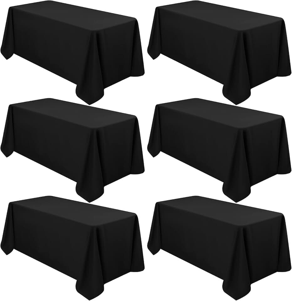 6 Pack Tablecloth 90 x 132 inch Polyester Table Cloth for 6 Foot Rectangle Tables,Stain and Wrinkle Resistant Washable Fabric Table Covers Polyester Black Table Clothes for Wedding,Party,Banquet