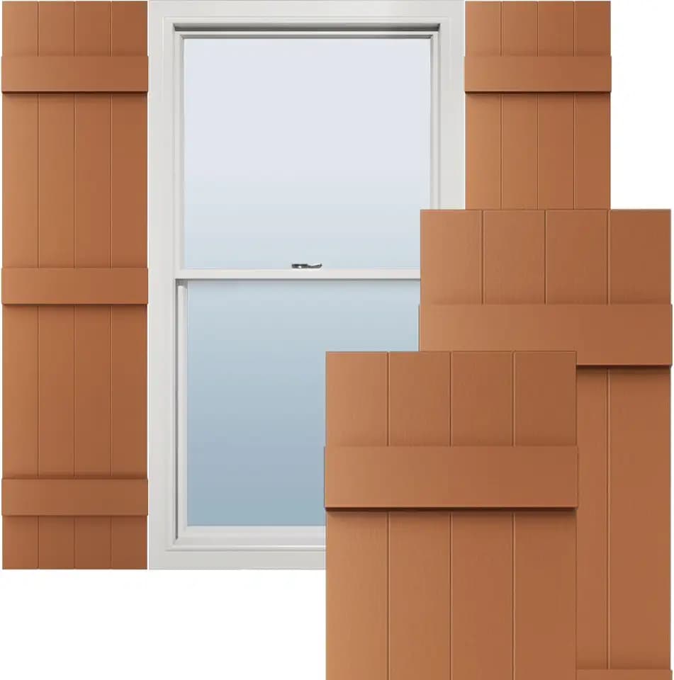 14"W x 63"H Lifetime Vinyl, Standard Four Board Joined, Board-n-Batten Shutters, w/Installation Shutter-Lok's & Matching Screws (Per Pair), Treated Cedar