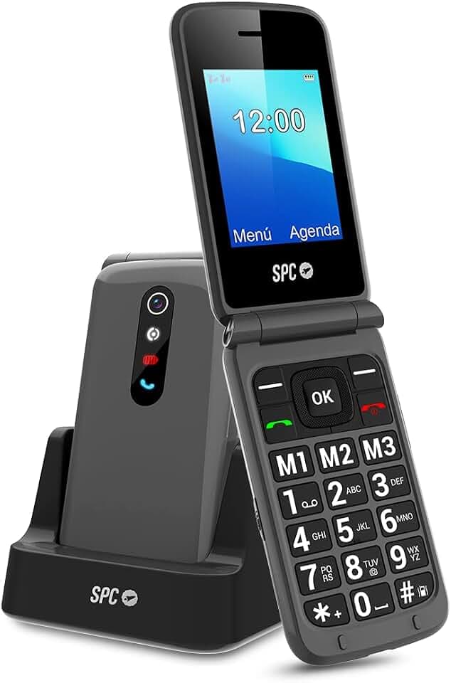 SPC Stella 2 Klapphandy für Senioren, große Tasten und Tasten, einfach zu bedienen, Fernkonfiguration, SOS-Taste, USB-C, 3 Direktspeicher, Ladestation, ohne Ladegerät, Schwarz