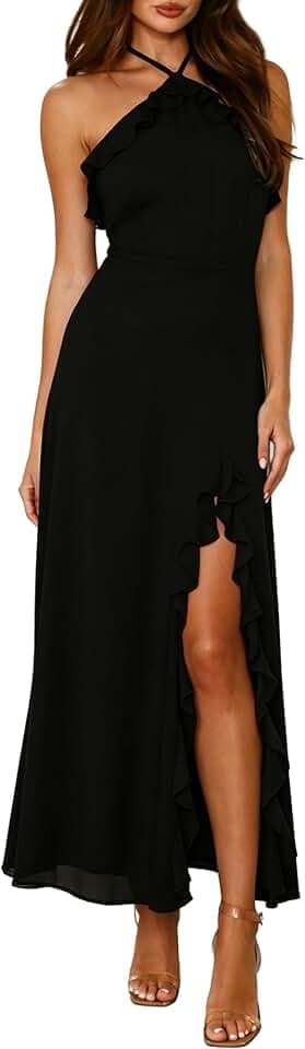 Kaximil Women's Sexy Halter Wedding Guest Maxi Dresses