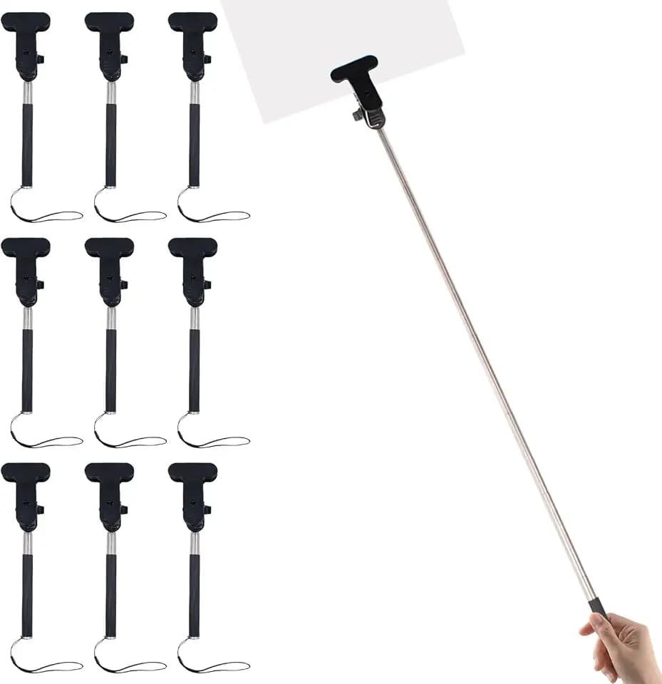 10 PCS Handheld Adjustable Sign Holder, 7.9-37'' Stainless Steel Hand Held Sign Stands Poster Holder Billboard Holder Airport Pick Up Sign Tour Guide Sign Holder Sign Stake Pole No Signboard
