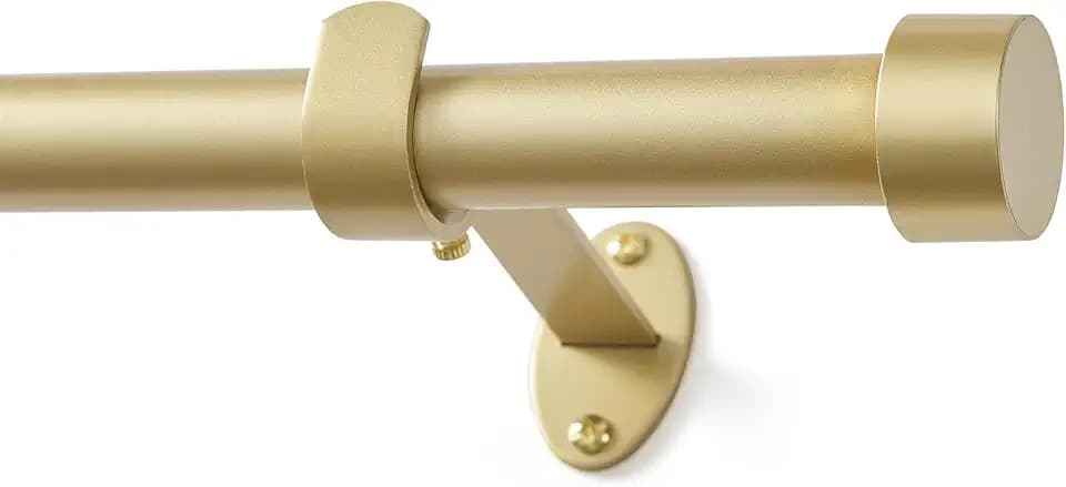 Serena Single Curtain Rod with Contemporary Cap Finial, Soft Gold - 32"W x 142"L