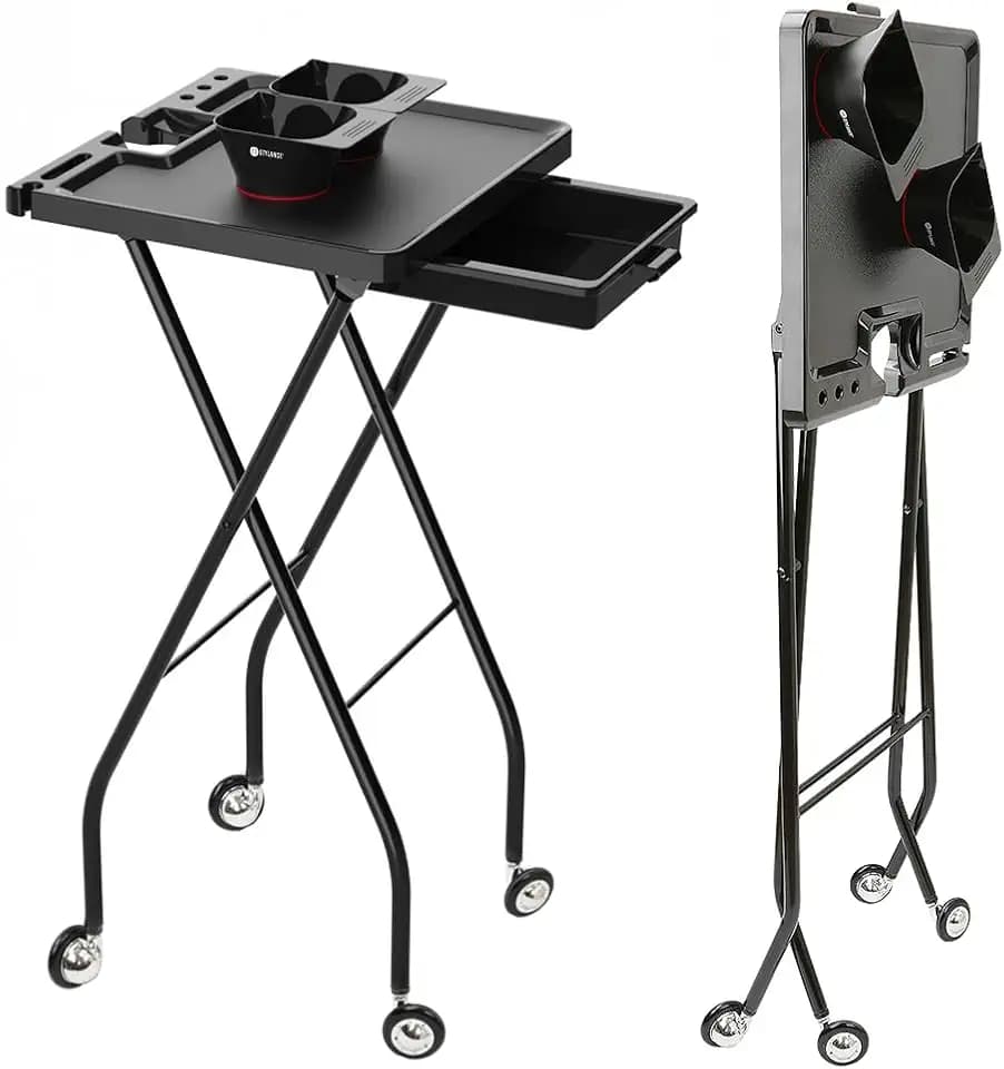 Salon Folding Tray, Folding Salon Rolling Tray on Wheels, Color Tray for Hair Esthetician&Stylist,Tattoo Cart, Beauty