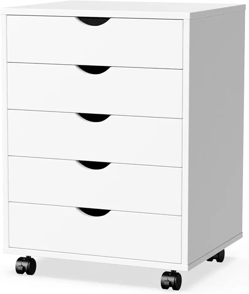 5 Drawer Chest, Storage Cabinet Dressers with Wheels, Dressers Storage Cabinets, Dresser Mobile Cabinet with Wheels, Room Organizer, Drawers Wood Organization Furniture for Office, Home, White