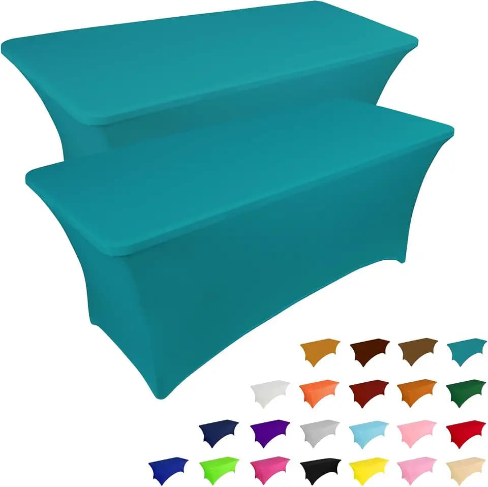 IVAPUPU 2 Pack 6FT Table Cloth for Rectangular Spandex Lake Blue Cover