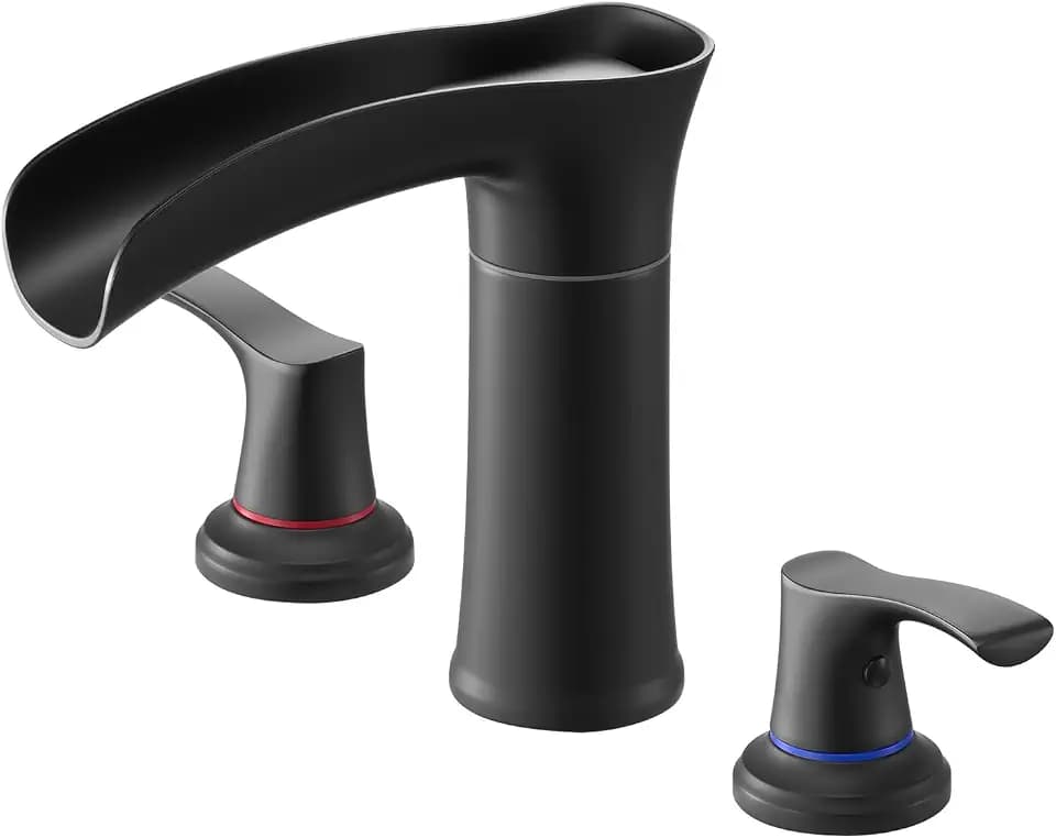VEVOR Roman Tub Faucet, 3 Hole Waterfall Bathtub Faucet, Zinc Alloy Bath Tubs Faucets Set with 2 Handles, Deck Mount Bath Tub Faucets Set for Pet Washing, Baby Care, Adult Bathing, Matte Black