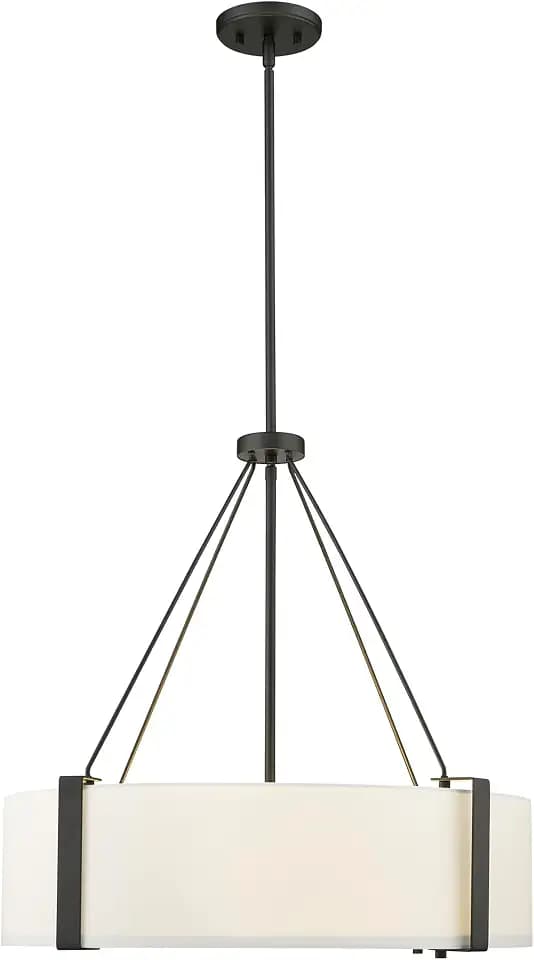 ML Lighting 28203-MB/WH | Indoor 3 Metal Light Pendant in Matte Black/White with White Fabric Shade | Kitchens, Dining Rooms, Living Rooms, Entryways, Hallways