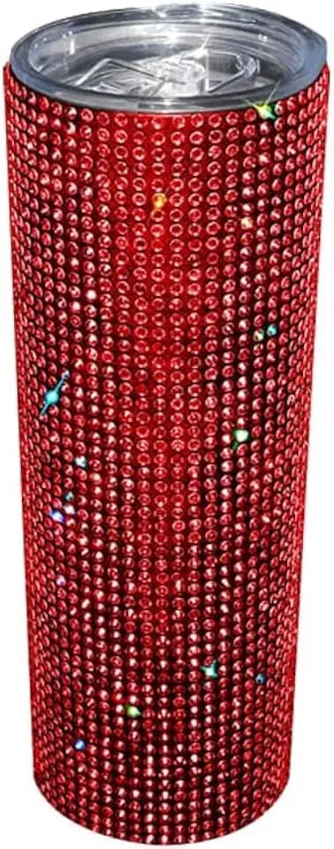 Bling Cups Rhinestones Tumbler Glitter Water Bottle 20 oz Stainless Steel Bling Tumbler with Lid for Women Coffee Tea -Red