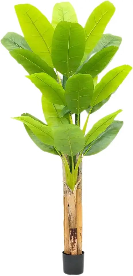 Artificial Banana Tree, Fake Banana Tree with Large Leaves and Natural Bark Greenery Potted Plant for Home Decor Living Room Office Bedroom