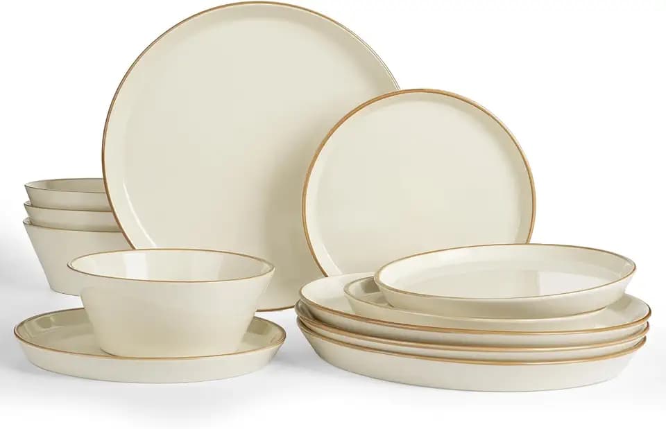 Famiware Saturn Dinnerware Sets, Ceramic Dishes for 4, Rimmed Plates, Bowls