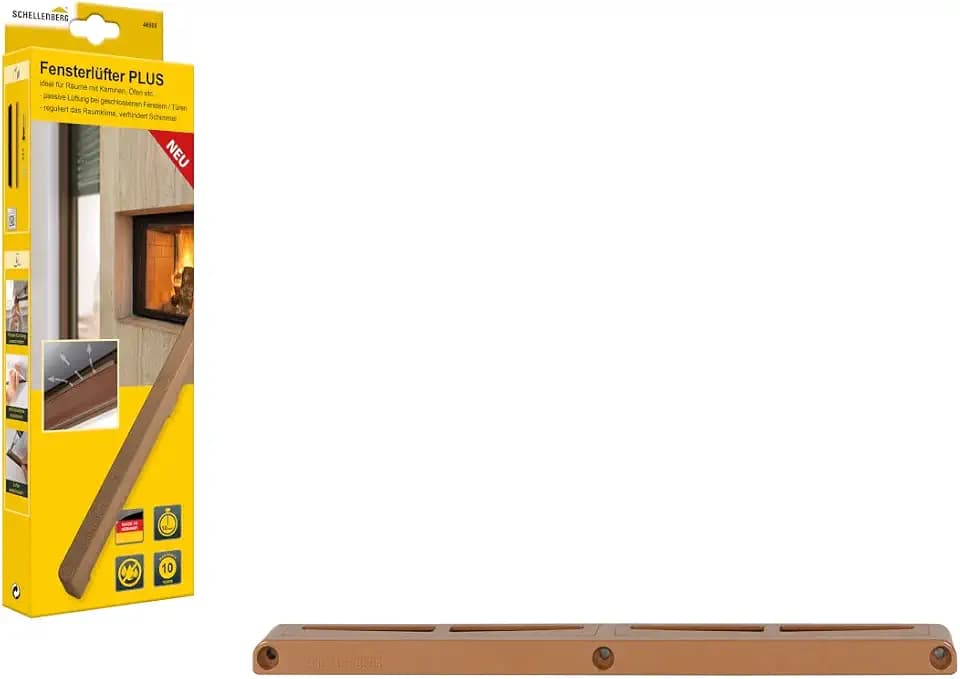 Schellenberg 46608, Fensterlüfter Plus, Erweiterung zum Fensterfalzlüfter Starterset, automatische Lüfterklappen, Montage am Fensterrahmen, braun