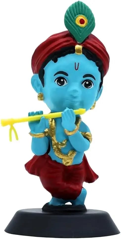 Krishna Ji Figurine Showpiece for Car Dashboard & Home Decor | Lord Krishna Murti Statue for Hindu Temple, Office & Spiritual Decor | Blue Tone Bansidhar Krishna Idol | Gift for Devotees.