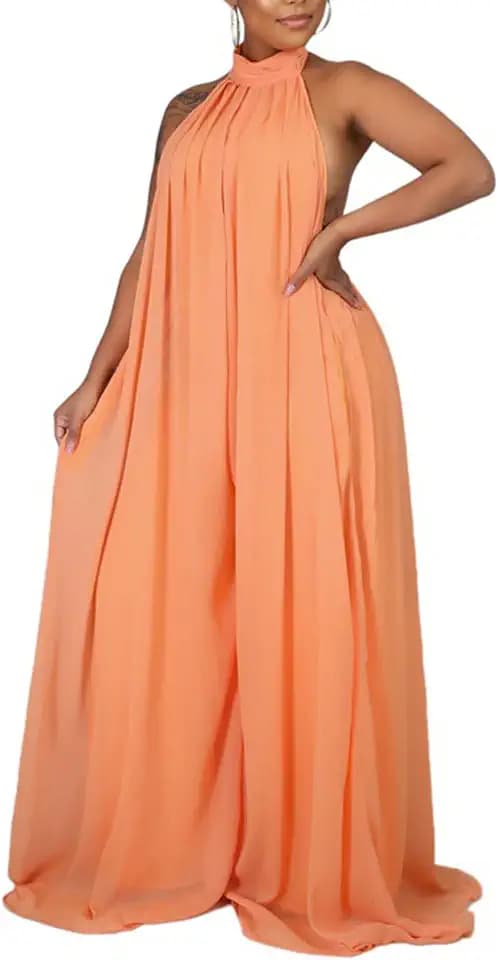 Ekaliy Summer Jumpsuit for Women Dressy Chiffon Halter Neck Jumpsuits