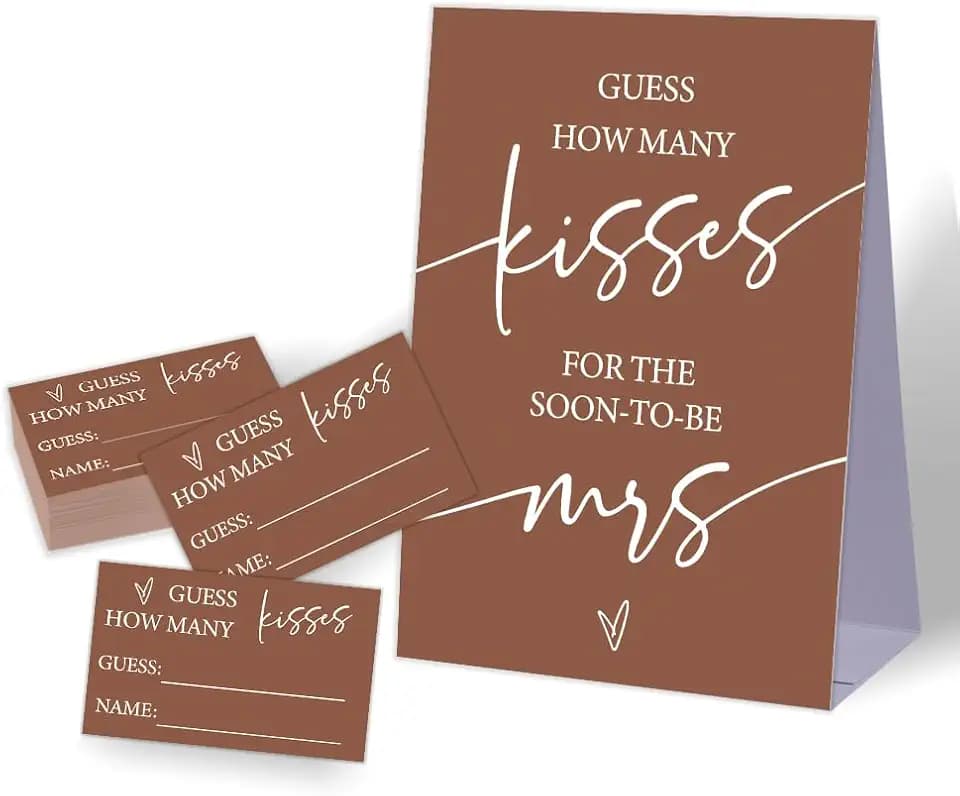 How Many Kisses Bridal Shower Game,Minimalist Bridal Shower Game,Wedding Shower Games,Bachelorette Party Night,Bridal Shower Games Ideas,1 Sign & 50 Cards Set-A43-4
