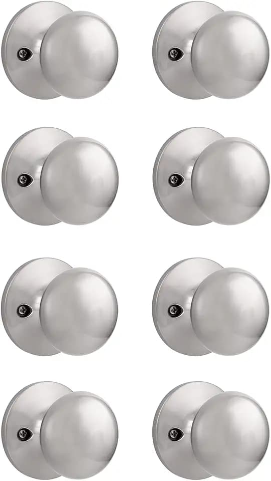 Probrico Dummy Door Knobs,Stain Nickel Finish, Single Side Flat Ball Style, Non-Turning Closet French Door Handles, 8 Pack