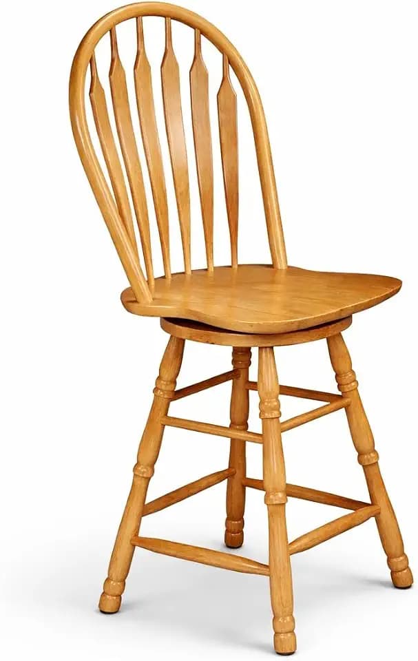 Sunset Trading Selections 24" Counter Height Swivel Barstool | Farmhouse Country Cottage Windsor Arrowback Café Stool | Light Oak Solid Wood | Dining Room Kitchen Home Bar Furniture