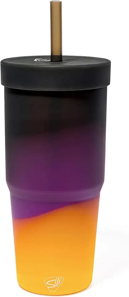 Silipint: Silicone 32oz Straw Tumbler: Sun Storm - Reusable, Unbreakable, Flexible, Sustainable, Hot or Cold, Airtight Lid, Travel