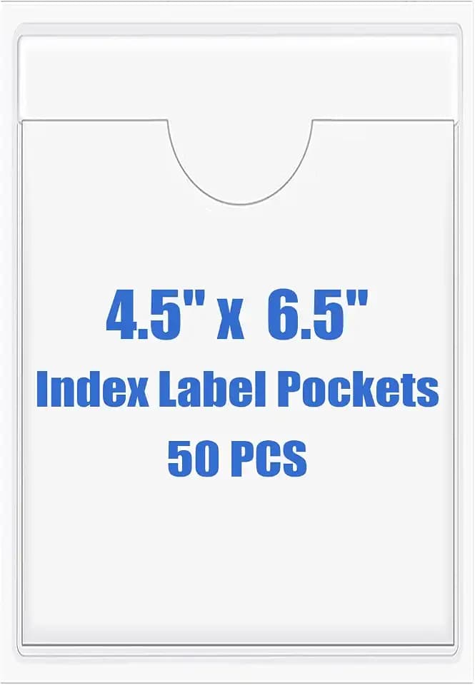Origin-Joy 50 PCS Self-Adhesive Index Label Pockets, Clear Plastic Peel & Stick Card Holders with Top Open for Loading (4.5 x 6.5 inch)