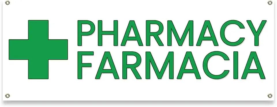 Pharmacy Farmacia | 18" X 48" Banner | Heavy Duty 13oz. Outdoor Vinyl Single Sided with Grommets | Made in The USA