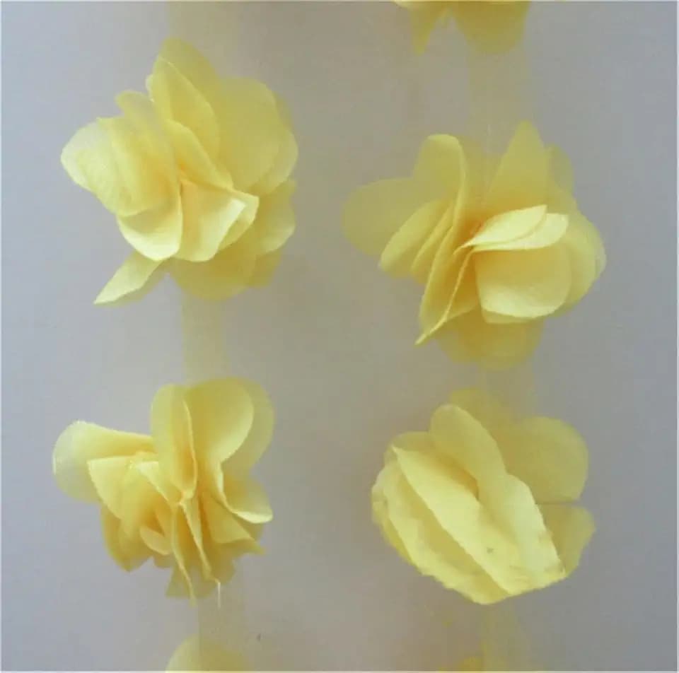 5 Yard 3D Chiffon Flower Cluster Lace Edge Trim Ribbon 2" Width Vintage Style Edging 15 Colors Trimming Fabric Embroidered Applique Sewing Craft Wedding Bridal Dress Decoration DIY(Yellow)