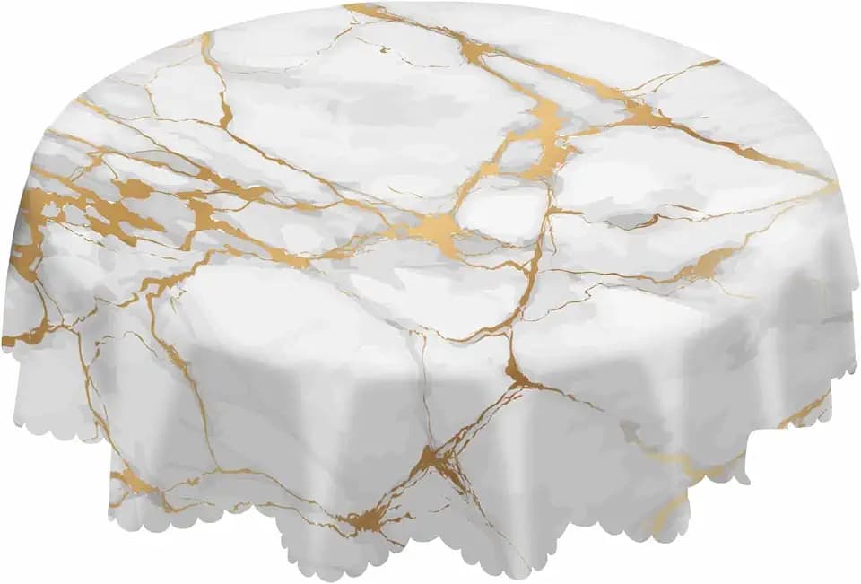 AOYEGO Marble Golden Textures Table Cloth Stone Surface Art Creative Painting Morden Round Tablecloth 60 Inch for Dining Room, Party, Banquet