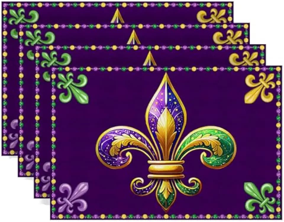 Rvsticty Mardi Gras Placemats Set of 4,New Orleans Decorations for Home