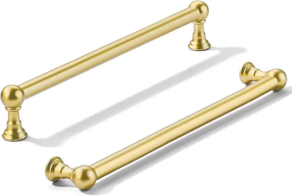 khtumeware 2 Pack 8 inch Hole Center Matte Satin Gold Cabinet Pulls Heavy Duty Solid Cabinet Handles cabinets Dressers Kitchens Handles Bathroom cabinets