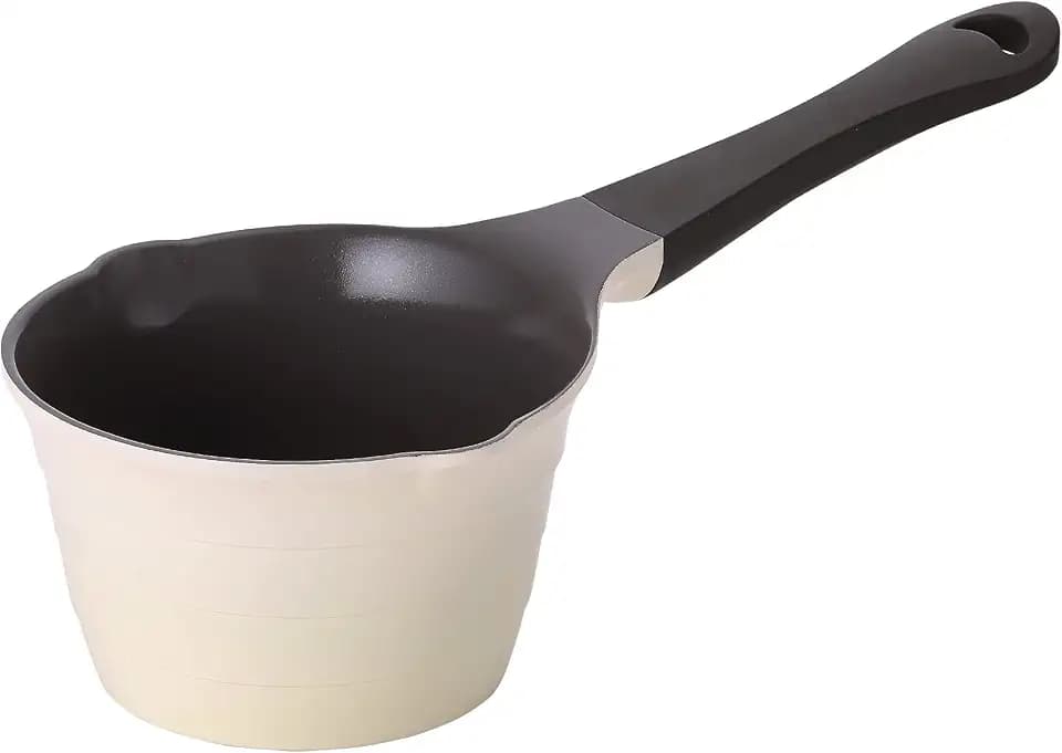 Neoflam 1qt Saucepan Butter Warmer Milk Boiling|Melting Pot, Ecolon Healthy Ceramic Nonstick Coating PFOA-free, 2 Pour Spouts, Dishwasher Safe, Ivory
