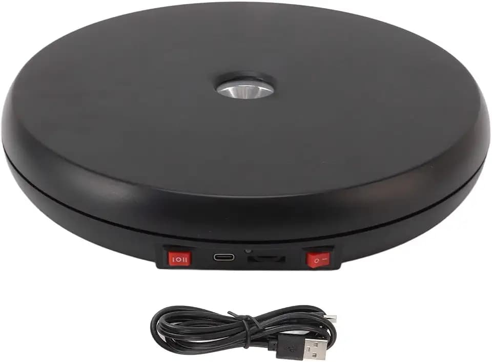 Zerodis Elektrisch Motorisierter Drehbarer Drehteller-Ausstellungsstand mit LED, 360-Grad-Fotografie-Drehteller Produkt-Drehteller-Ständer für Produktfotografie-Anzeige Schmuckuhr (Schwarz)