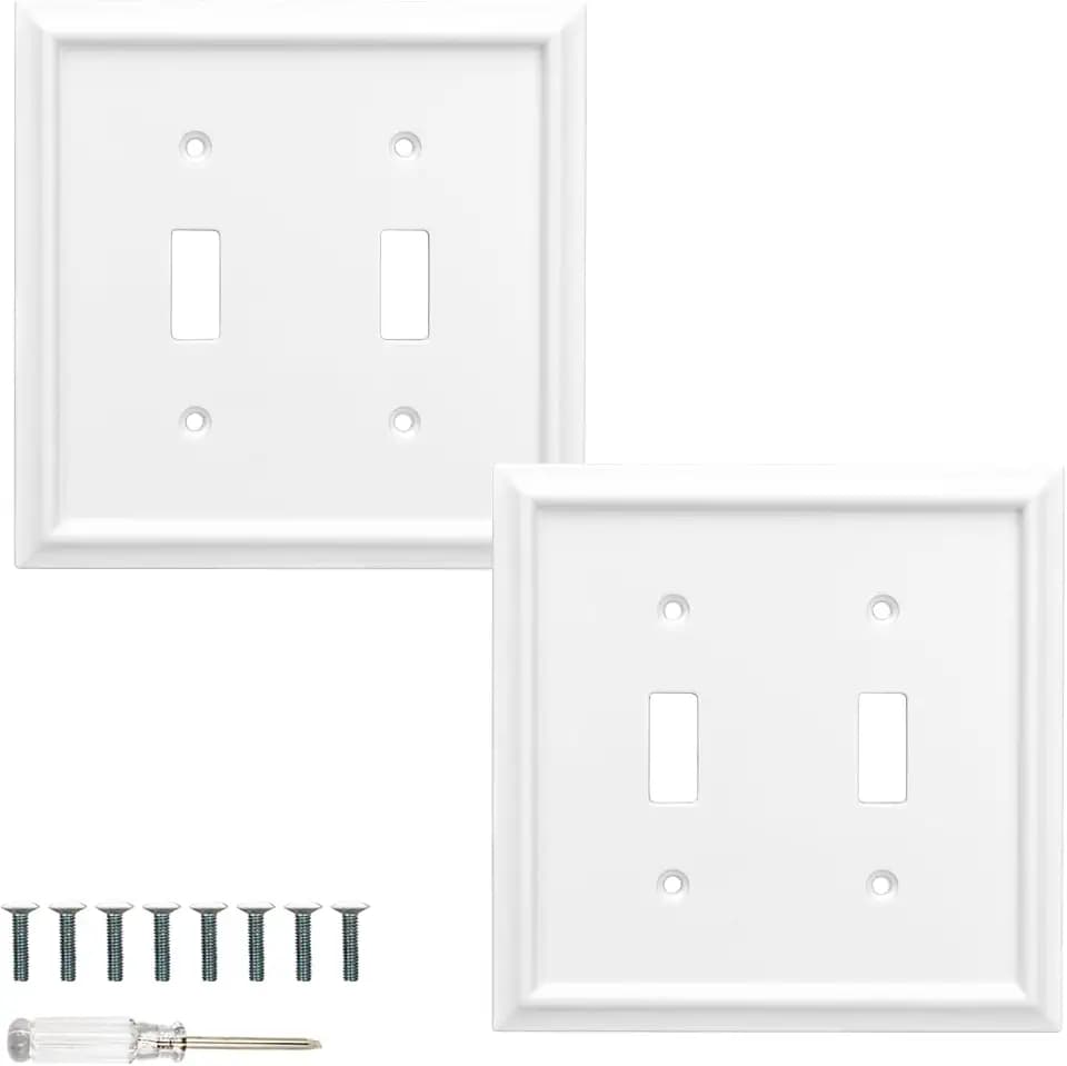 Wall Plates Duplex Outlet Covers, Classic White Light Switch Cover - Natural Bamboo Fiber Electrical Outlet Cover Plate Variety of 13 Styles: Toggle/Combo (2 Gang Toggle 2 Pack, White)