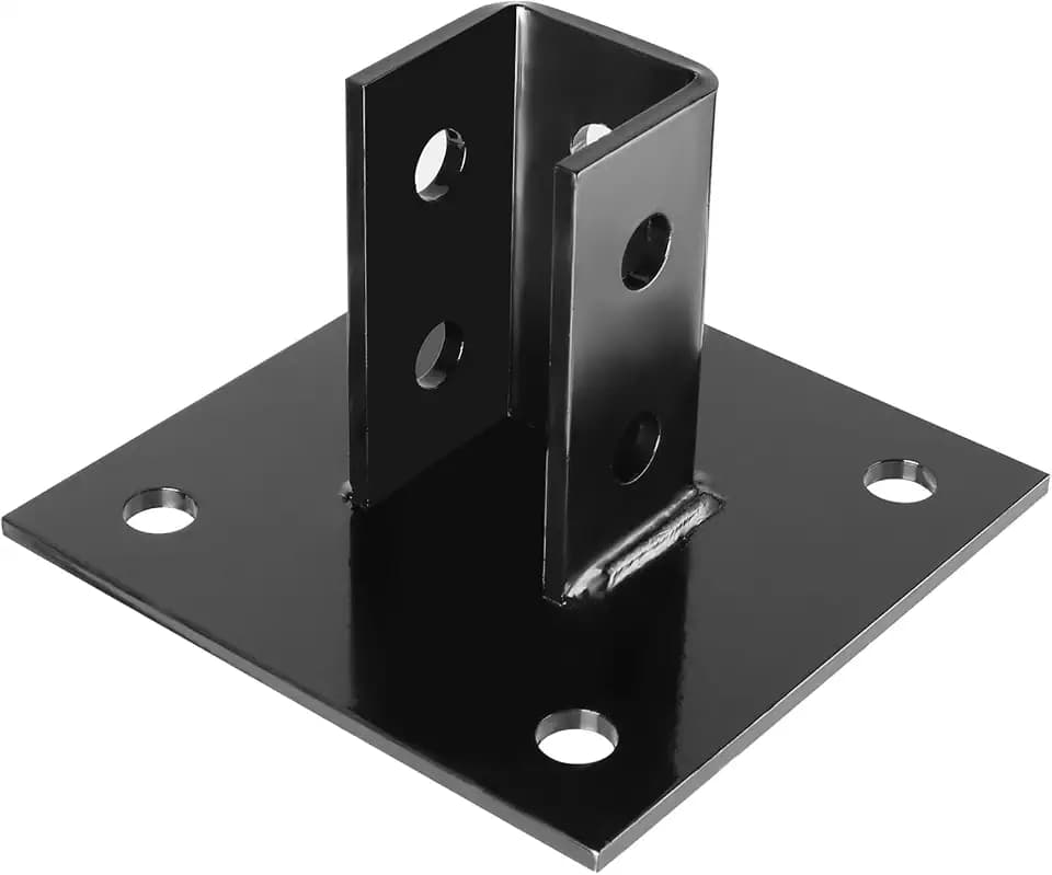 Skelang Post Base, 4 Holes Square Post Bracket, Mount for 1-5/8" Single Strut Channel, Black