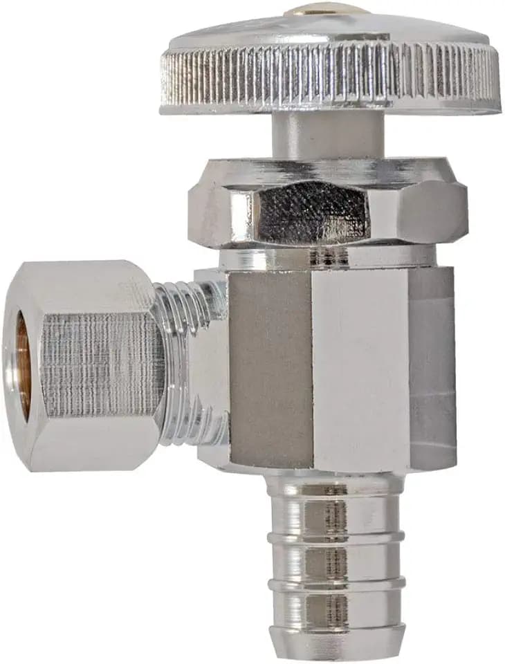 Eastman 1/2 inch Crimp PEX x 3/8 inch OD Compression Multi-Turn Angle Stop Valve, Brass Plumbing Fitting, Chrome, 04341LF