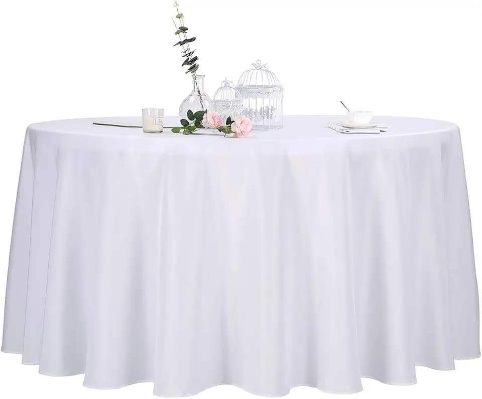 Ascoza 2pack 120 Inch White Round Tablecloth in Polyester Fabric for Wedding/Banquet/Restaurant/Parties