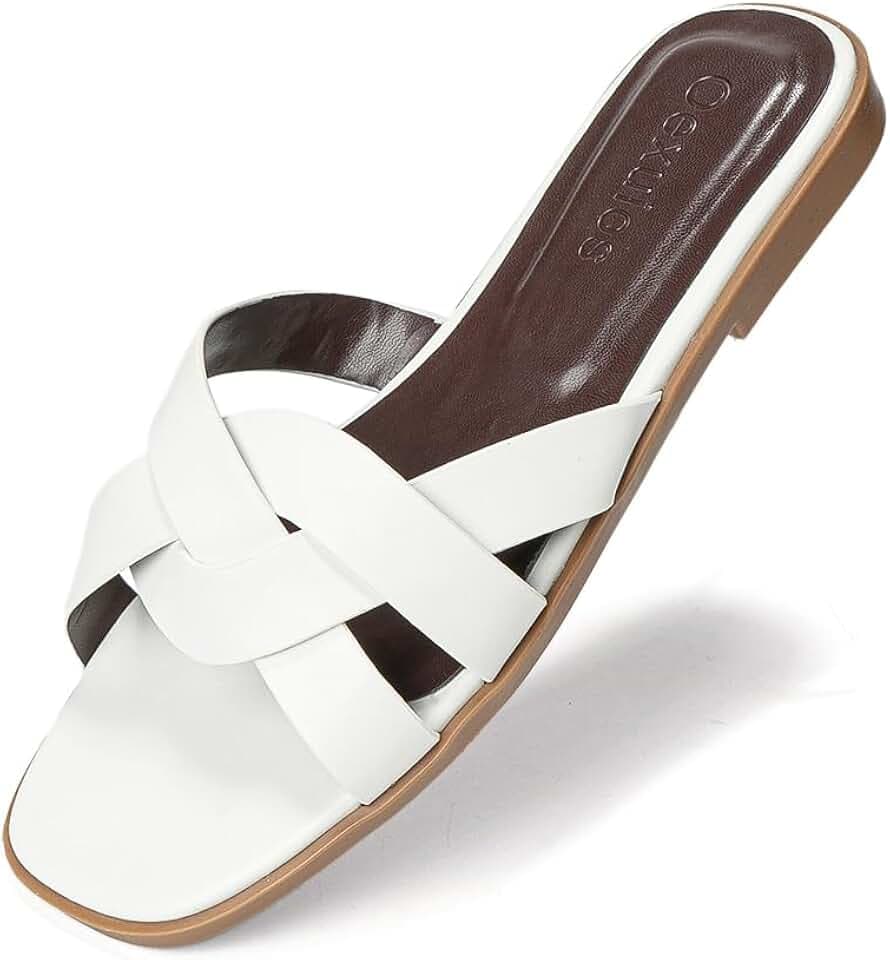 Women's Square Toe Crisscross Slide Sandals Ldeal for Beach Vacation