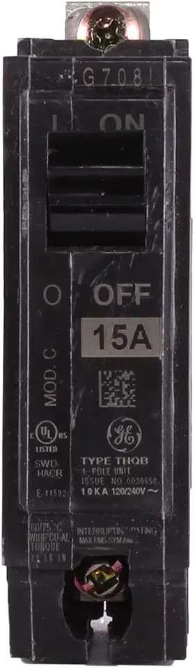 ABB TEY/Q-Line® THQB1115 Miniature Circuit Breaker • 15A Single Pole Breaker • 120/240 VAC, 10 kA Interrupt • Thermal Magnetic Trip • Bolt-On Installation • Residential & Commercial Use