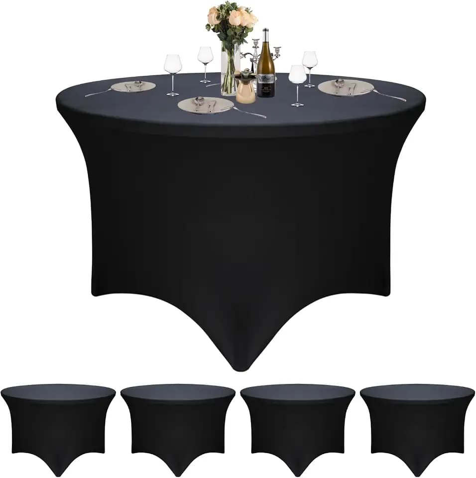 4 Pcs Black Spandex Tablecloth, Fits 48" Round Tables (48"x30")
