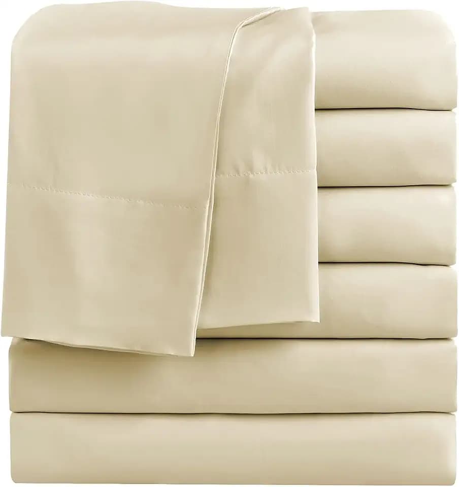FreshCulture King Flat Sheets Only, Pack of 6, Soft Microfiber Bedding Sheets for Home, Salons, Hotels, Bulk Flat Sheets Only King Size (Beige)