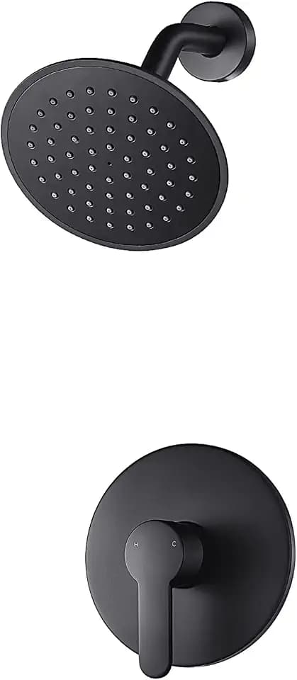 Black Shower Faucet Set with Valve, Black Shower Head and Handle Set with 6 Inch High-Pressure Rian Showerhead