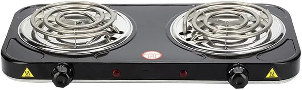 Compact and Portable Countertop Burner- Countertop Double Coiled Burner 2000 Watts Electric Hot Plate Temperature Controls Black