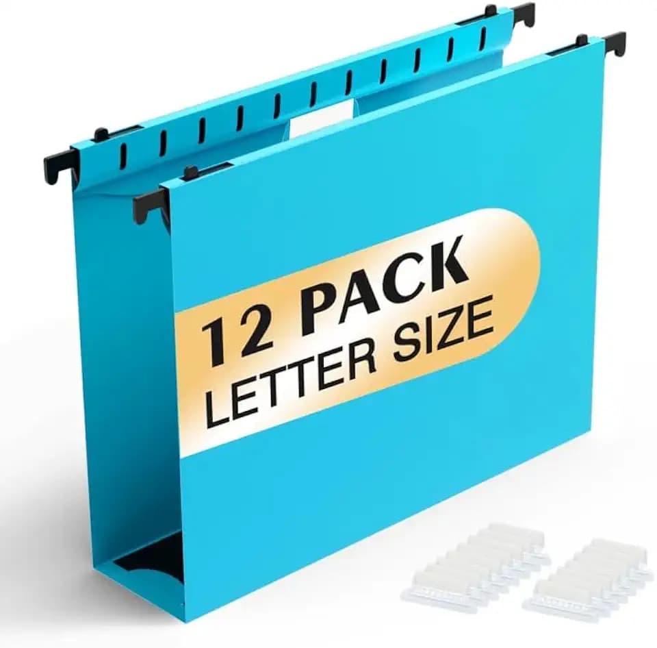 SHUTEX Plastic Hanging File Folder, Letter Size, 12 Pack, Blue