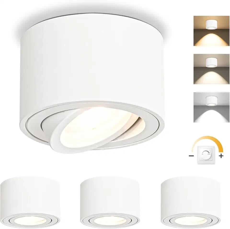 GeyouLux LED Aufbauspots Dimmbar, Ø80x50mm Deckenspots Weiß Rund 4 Stück