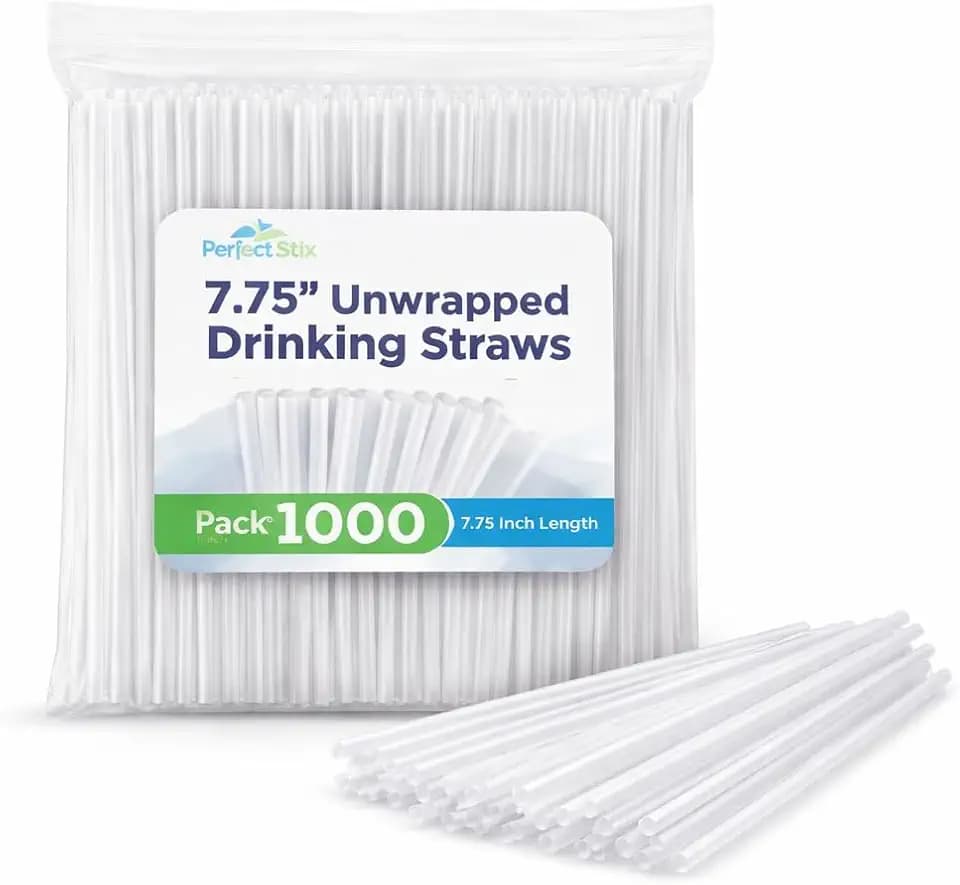 Perfect Stix Clear Jumbo Unwrapped Disposable Straws, Standard Size 7.75 x 0.23". Clear Color, Medium, Pack of 1000CT