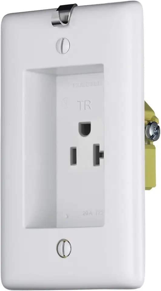 Clock Hanger Recessed Tamper Resistant Receptacle, 15 Amp, 125V, Grounding, Side Wire Terminations, White