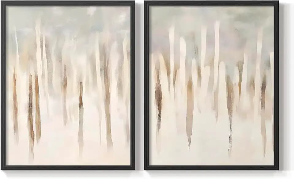 Renditions Gallery Set of 2 Peel & Stick Framed Prints, Abstract Wall Art, Light Color Painting Wall Decor, Re-Stickable - Ready to Hang - 8"x10" - Black Frame LT607