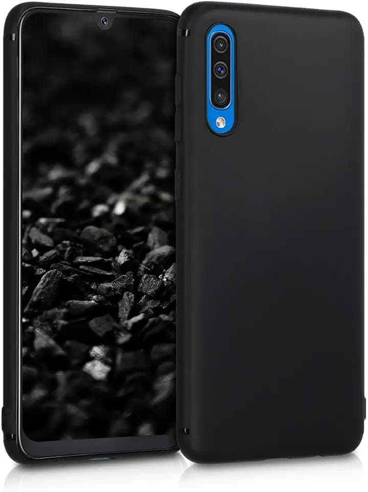 kwmobile Hülle für Samsung Galaxy A50 TPU Case - Handyhülle unterstützt kabelloses Laden, Flexible Schutzhülle, gummiertes Cover in Schwarz matt