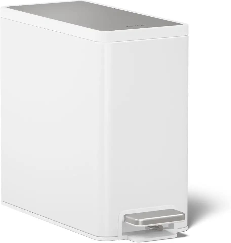 Kohler 20957-STW 2.5 Gallon Slim Step Trash Can, Bathroom Trash Can with Soft-Close Foot Pedal, White with Stainless Steel