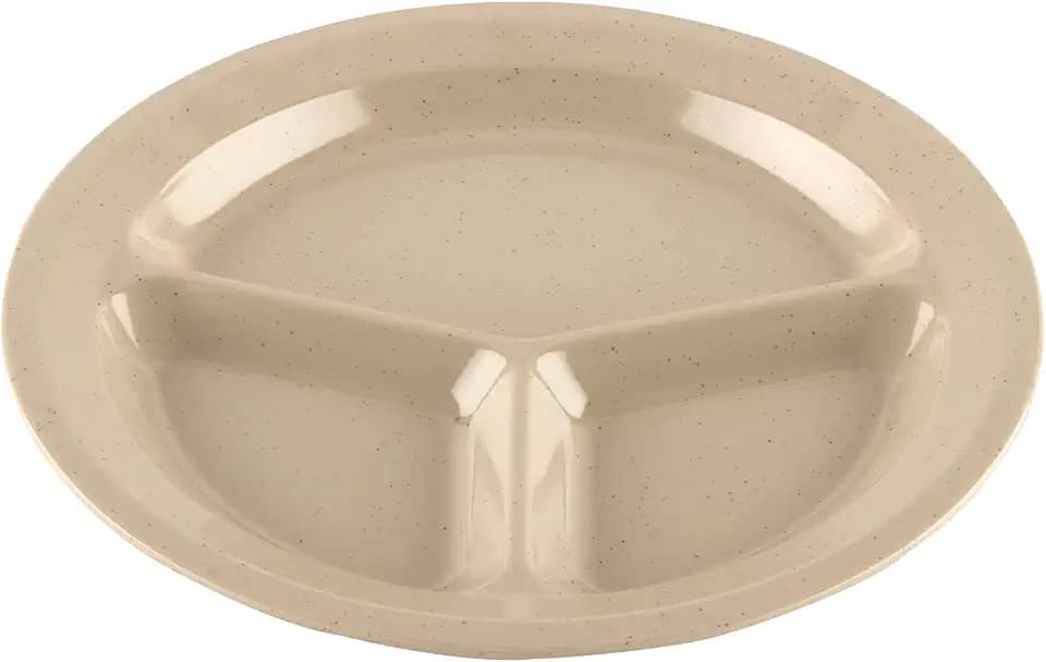 G.E.T. CP-532-S-EC Heavy-Duty 3 Compartment Plastic Divided Compartment Plates, Deep Sided, 11", Sandstone (Set of 4)