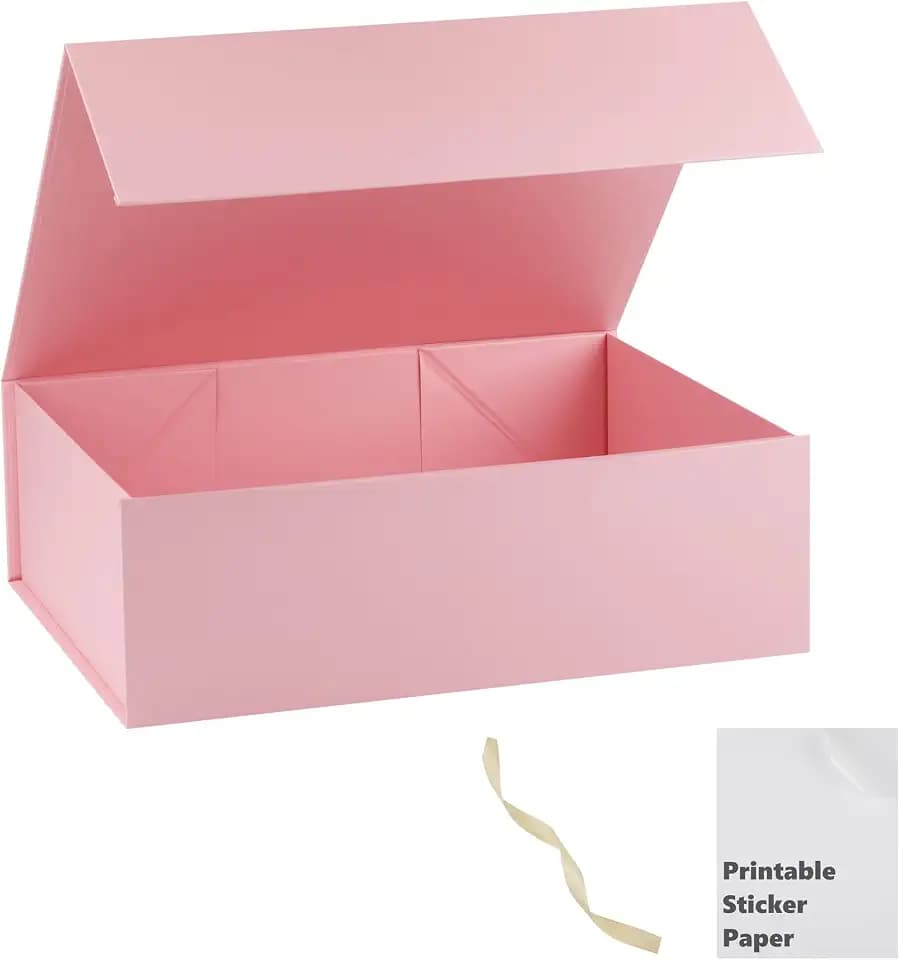 Pink Gift Box,13x11x5.3 Large Gift Boxes With Lids For Presents Includes Ribbon And Diy Printable Sticker Paper,Bridesmaid Proposal Box,Magnetic Gift Box For Birthday,Wedding,Graduation