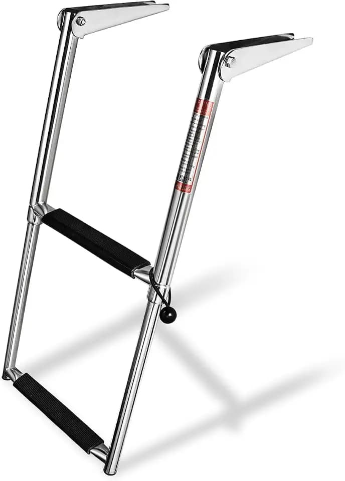 Young Marine Stainless Steel Drop Down Telescopic and Folding Boat Ladder with White Plastic Footboard,Over Platform Mounting (2 Steps Black)
