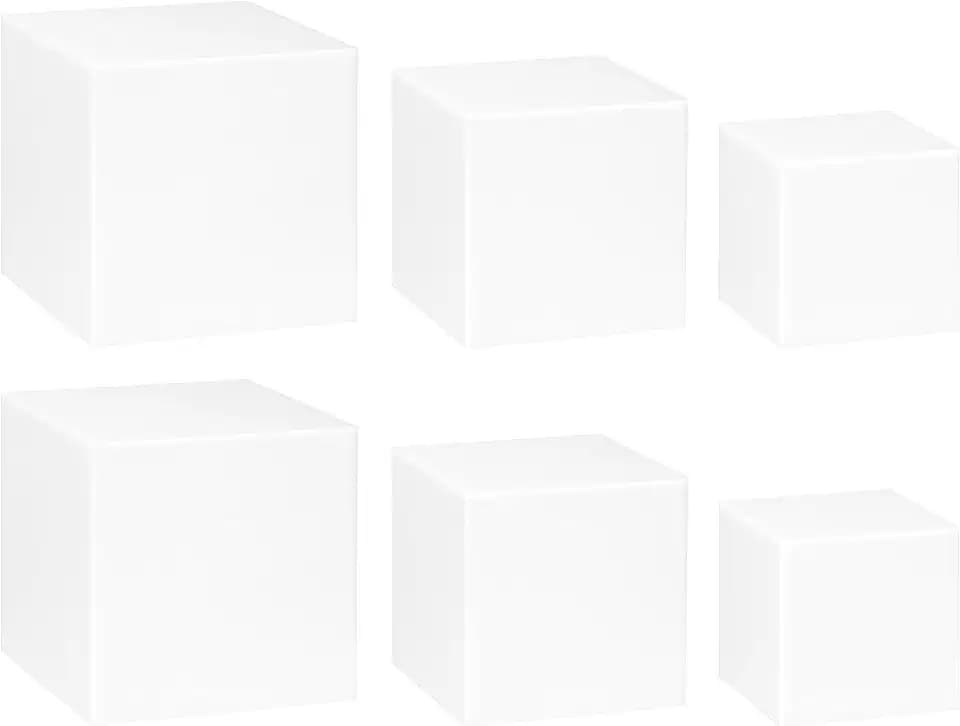 Red Co. Set of 3 Glossy White Acrylic Cube Display Nesting Riser Stands with Hollow Bottoms - 2-Pack